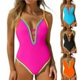 thumbnail image 5 of Summer Savings!Dvprdro Womens Fashion Color Block One Piece Swimsuits Summer Trendy Deep V Neck Mesh Back Tie Bathing Suits with Chest Pad, 5 of 5