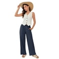 thumbnail image 5 of Dresfit Linen Pants Women Wide Leg Palazzo Pants Summer 2026 Flowy Baggy Pant Button Elastic High Waist Loose Lounge Trousers with Pockets M, 5 of 6