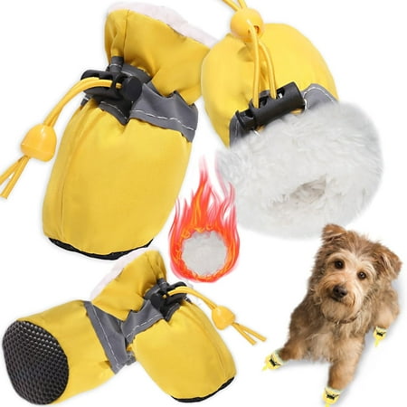Dog Snow Boots  Dog Shoes for Winter  Dog Winter Boots for Small Medium Dogs Puppies  Dog Boots Paw Protectors with Anti-Slip Sole and Plush  Pack of 4
