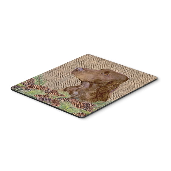 "Field Spaniel on Faux Burlap with Pine Cones Mouse Pad Hot Pad or Trivet"