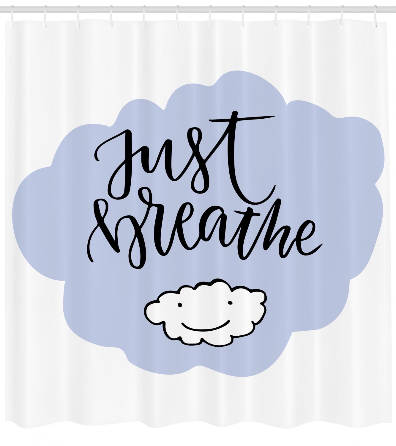 Just Breathe Shower Curtain, Calligraphic Motivation Quote with a Hand