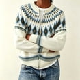 thumbnail image 4 of Women's Fair Isle Cardigan Zip Up Crew Neck Long Sleeve Loose Fit Sweater, 4 of 5