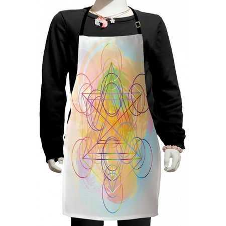 

Geometry Kids Apron Psychedelic Flower of Life with Modern Hallucinatory Hexagonal Artwork Boys Girls Apron Bib with Adjustable Ties for Cooking Baking Painting Multicolor by Ambesonne
