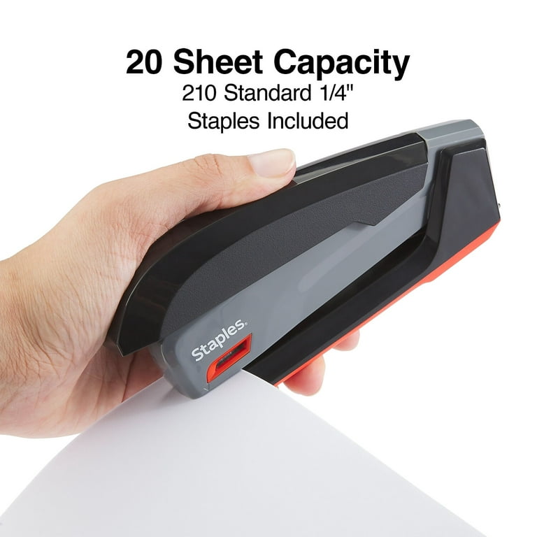 Staples One-Touch Desktop Stapler, 20 Sheet Capacity, Gray/Black/Red (44425)