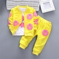 thumbnail image 2 of Mercatoo Toddler Baby Girls Fall Outfits Daisy Print Long Sleeve Jacket and Shirt Top Pant 3 Pcs Clothes Girls Set, 2 of 4
