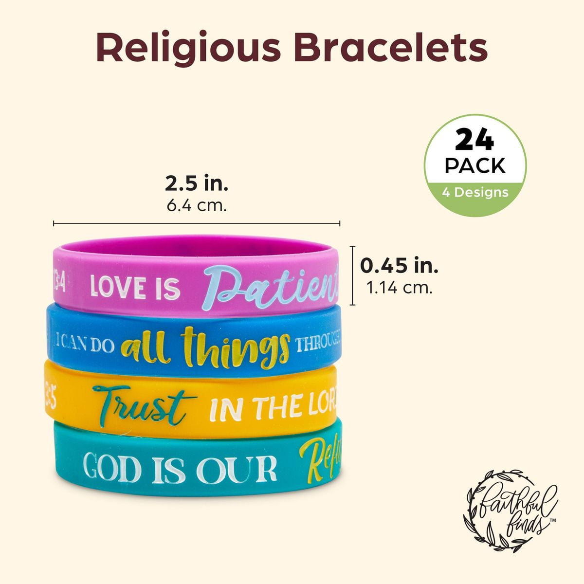 Captiva Mkt Reversible Religious Silicone Wristbands (4 Pack