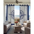 thumbnail image 4 of Blackout Curtains for Bedroom, Blue Compass Nautical Room Darkening Window Drapes for Living Room, Coastal Abstract Art Retro Thermal Insulated Grommet Curtains, 52x72 inch, 2 Panels, 4 of 9