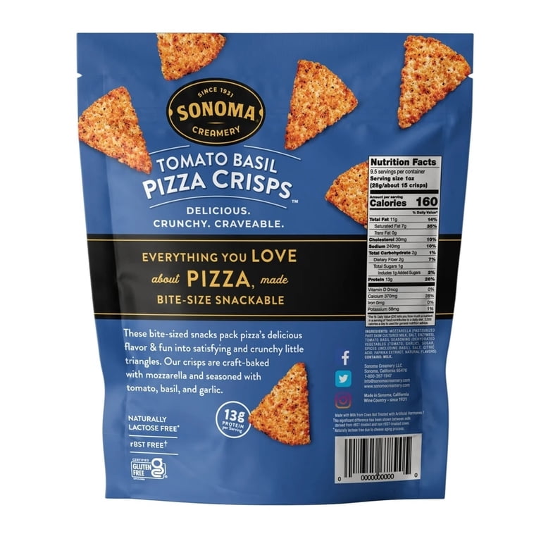 Sonoma Creamery, Tomato Basil Pizza Crisps, 9.5 oz, Cheese Snacks
