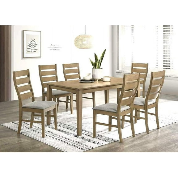 Uspridefurniture Modern 7-Piece Dining Set Rectangular Table 6 Upholstered Slat Back Chairs