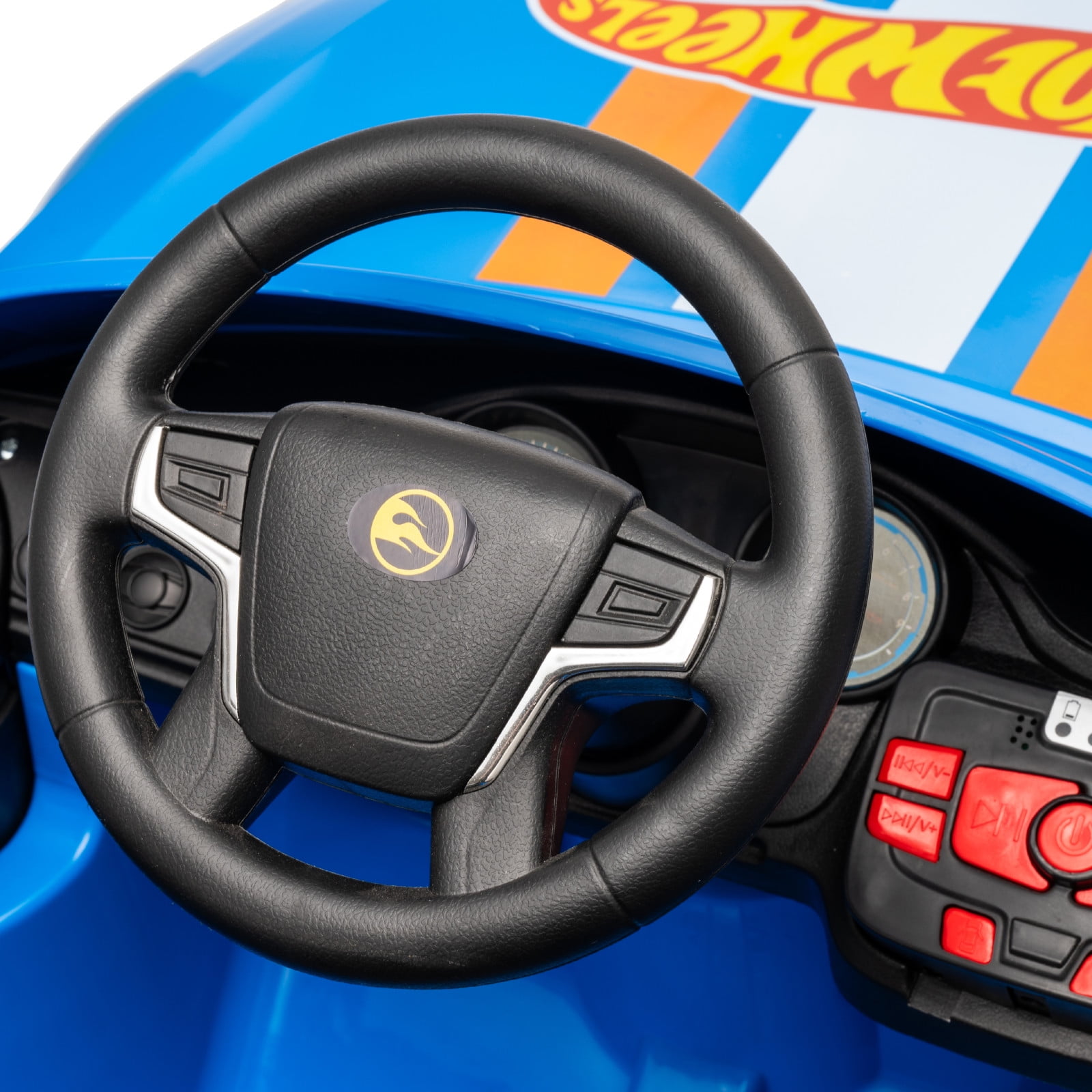 Hot Wheels 6V Battery-Powered Convertible Ride-On Car for Kids, Blue with Racing Stripes