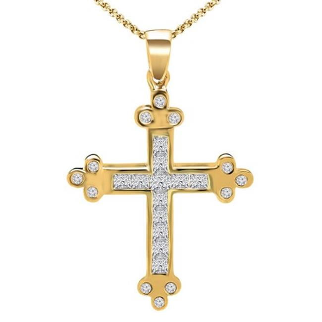Channel-set Fashion Diamond Cross Pendant Necklace in 14K Yellow Gold ...