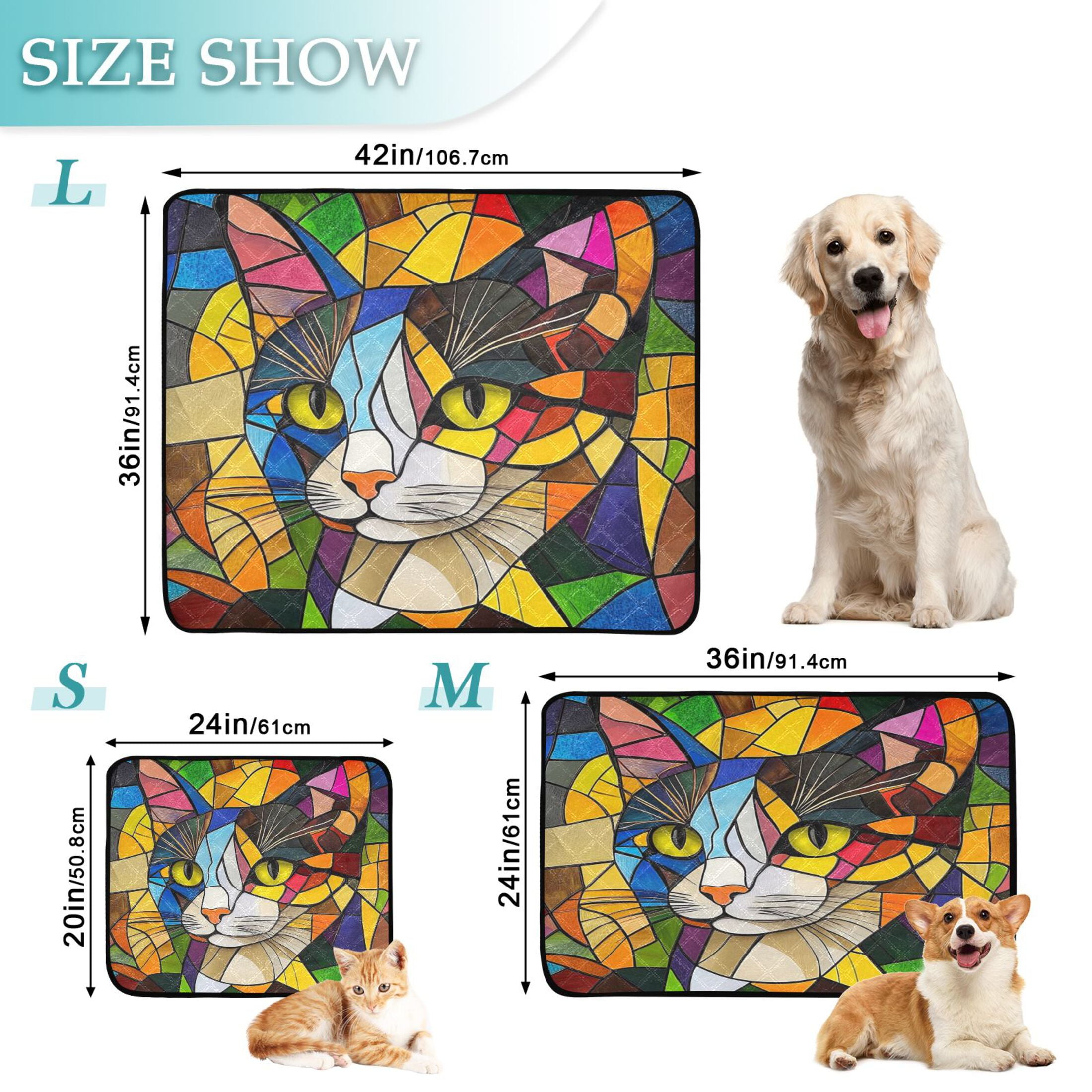 Qxltty Stained Glass Civet Cat litter Pads Pet Set of 3 Diaper Mats Center Anti-leakage Layer Absorbent Soft and Comfortable
