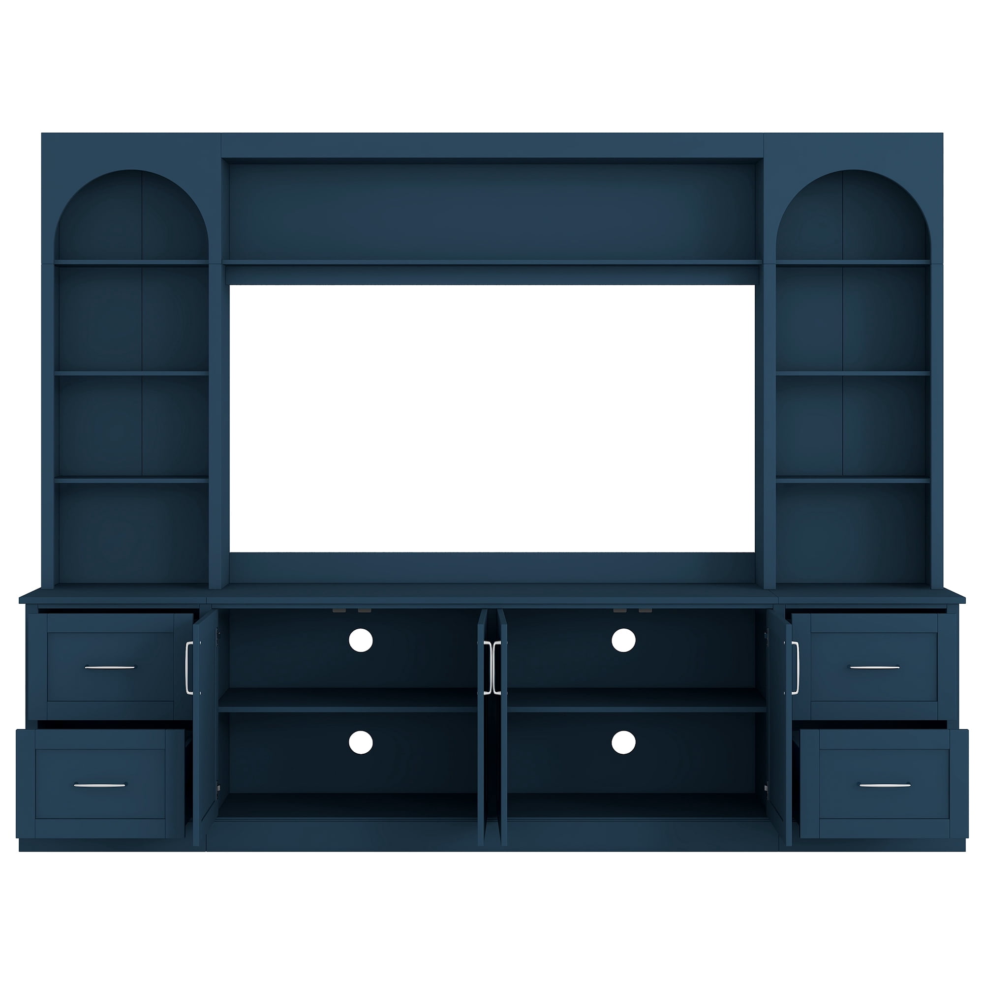 Aukfa 103" W Wall Unit Modern TV Stand for TVs up to 65" - Large Media Entertainment Center with Bookshelves for Living Room, Blue
