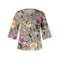 thumbnail image 4 of Fiudx Ofertas de La Semana Blusa de Manga 3/4 con Estampado de Moda para Mujer, Camiseta con Cuello En V, Tops Informales, 4 of 5