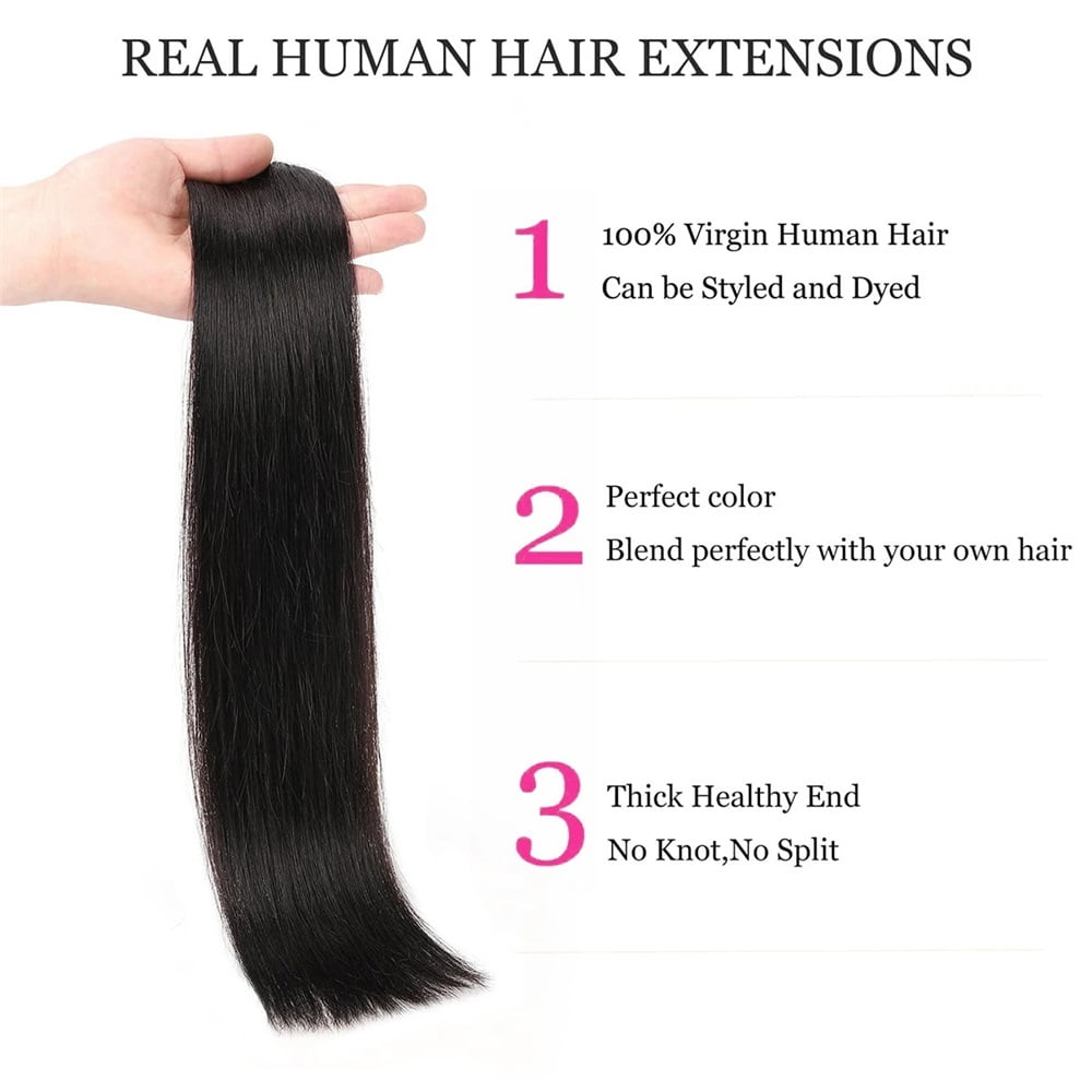 Clip in Hair Extensions Real Human Hair Remy Clip in Hair Extensions Double Weft #1B Natural Black