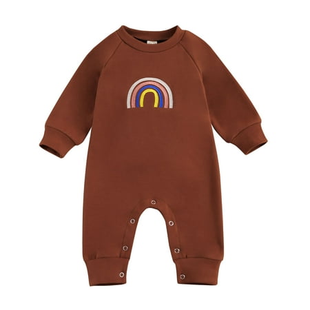 

Baby Cotton Outfit Rainbow Embroidery Long Sleeve Jumpsuit Onesie Romper One Piece Sleepwear Playsuit