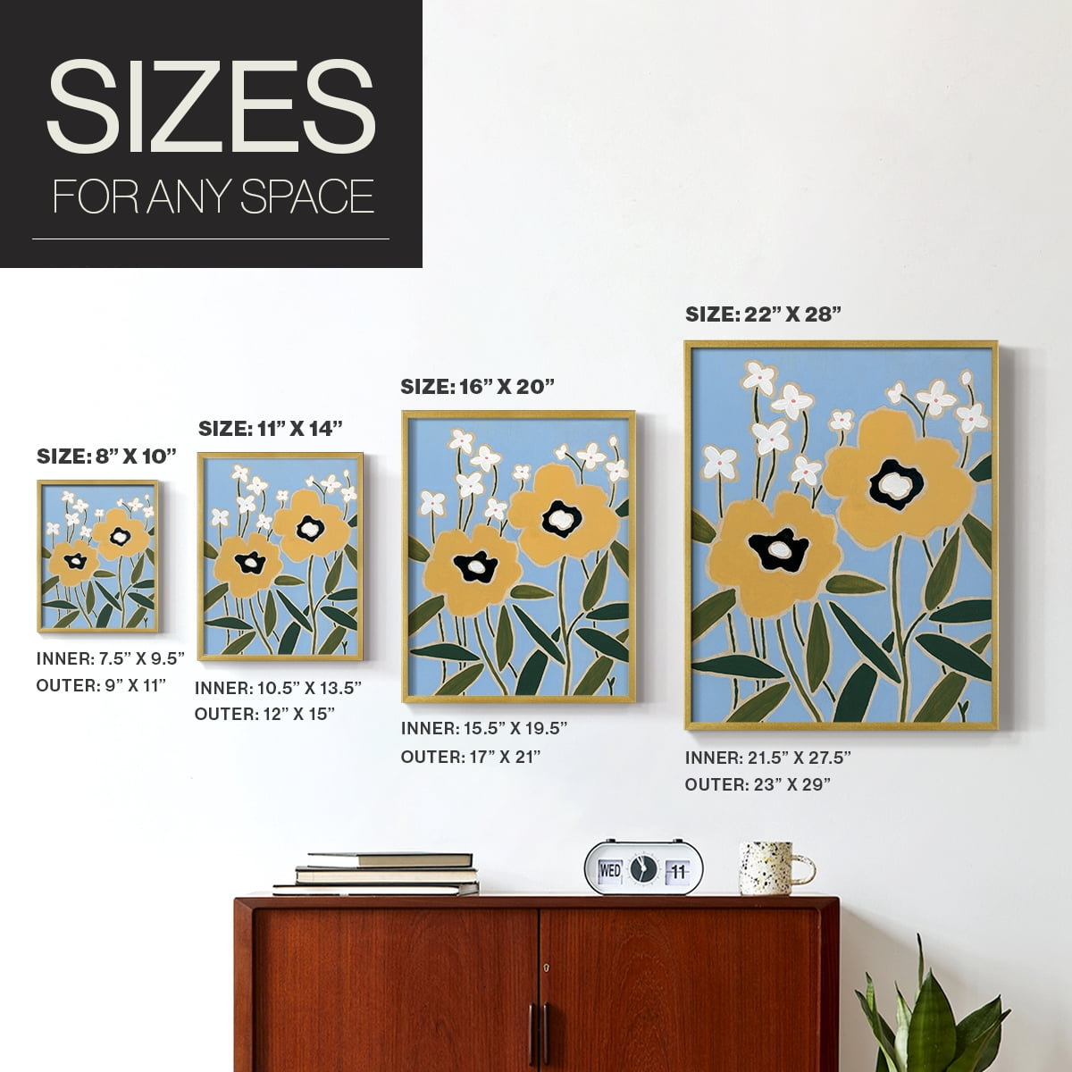 Woodblock Floral II Framed Print - Solid Wood in Single Picture Frame Solid Wood 2 Framed Print