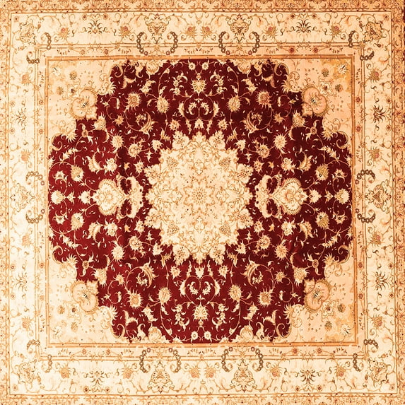 Ahgly Company Indoor Square Medallion Orange Traditional Area Rugs, 6' Square