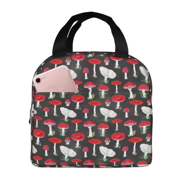Easygdp Red Mushrooms Bolsa Térmica Premium - Tela Oxford Impermeable, Gran Capacidad, Bolsillo Frontal, Unisex para Trabajo, Escuela, Actividades al Aire Libre y Picnics