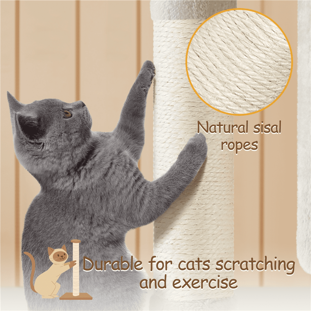 Alden Design 33.5"H Multilevel Plush Cat Tree with Scratching Posts Basket, Beige
