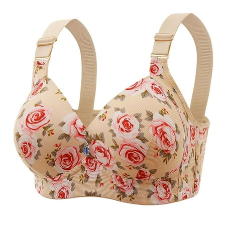 

Women s Bra Plus Size Anti Sagging Gathered Without Steel Ring Thin Rose Print Spring Summer Bras For Women