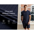 thumbnail image 6 of Qylux Men's Pajama Set Short Sleeve Crewneck Top & Shorts, Soft Lightweight Breathable Summer Knit Loungewear 2-Piece Set,M,Dark Blue, 6 of 10