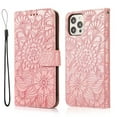 thumbnail image 2 of Compatible with iPhone 16 Pro Max Wallet Case,Flower Floral Embossed Luxury PU Leather with Credit Card Holder Slots Magnetic Closure Shockproof Protective Flip Case with Wrist Strap,Rosegold, 2 of 7