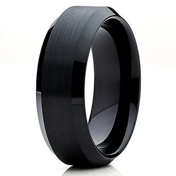 Silly Kings Jewelry Tungsten Wedding Band Black Tungsten Ring Men and Women Black Brushed Tungsten Band Comfort Fit 8mm