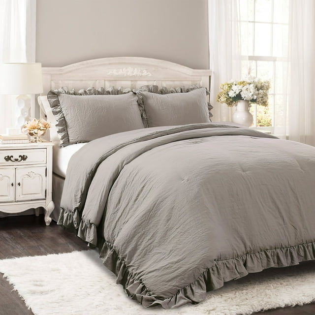 Lush Decor Reyna Textured Ruffle Detail Comforter Full Queen Gray 3