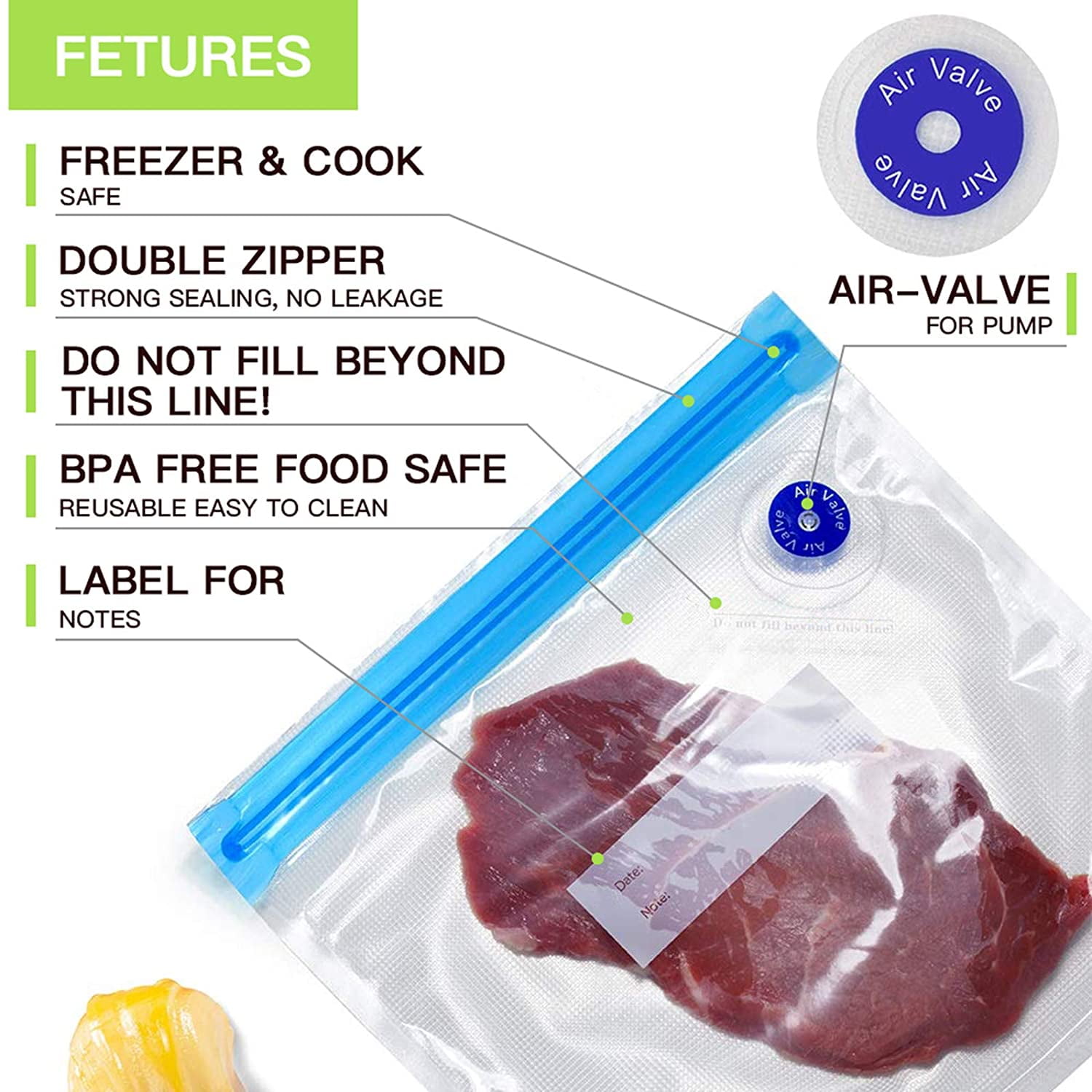  MOMODA Sous Vide Cooking Bags - Set of 20, BPA-Free Reusable  Vacuum Seal Bags with Air Valve for Joule and Anova Cookers