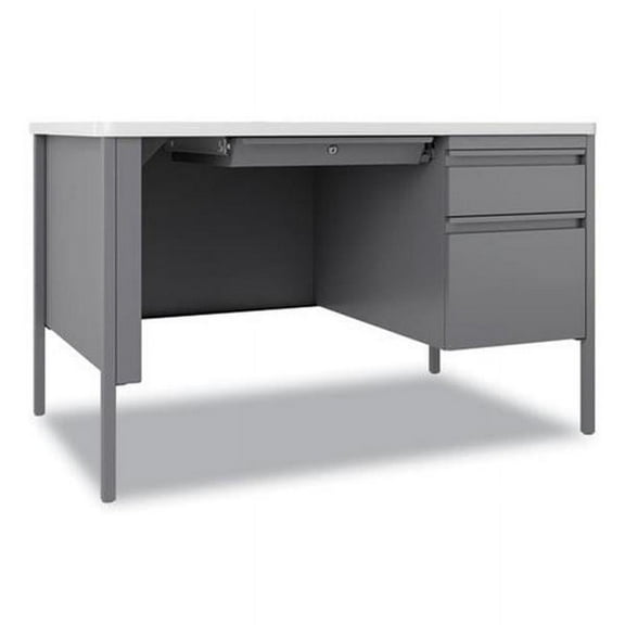 Hirsh 30x48 Right Hand Single Pedestal Metal Desk with T Top Silver/White