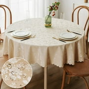 Nappe en vinyle imperméable, nappe ronde très résistante, housse de table lavable pour cuisine et salle à manger (Beige, 60" Round)