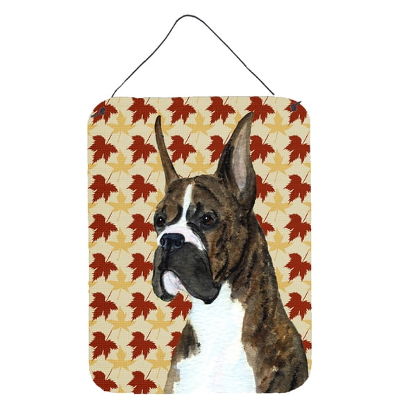 Boxer Brindle Fall Leaves Portrait Aluminium Metal Wall or Door Hanging Prints