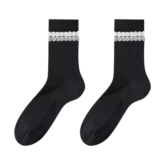 Black Ladies Color Block Thin Style Pile Socks With Double Bubble Cuff Breathable In Tube Socks Comfortable For Everyday Use And Activities Moisture Wicking