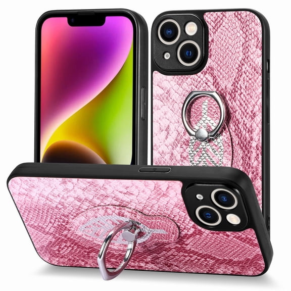 SaniMore Case for iPhone 14 6.1" 2022, Python Pattern Skin Lens All-inclusive 360 Degree Ratating Kickstand Anti-scratch Slim Lightweight Wireless Charging Fashion Luxury Shell For iPhone 14, Pink