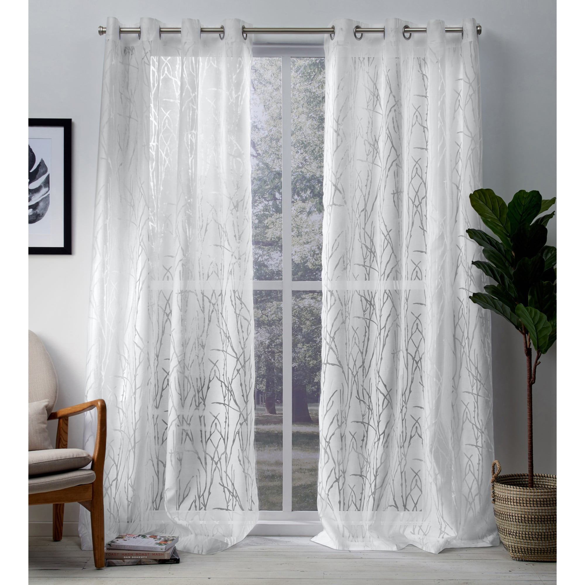 Exclusive Home Curtains 2 Pack Edinburgh Sheer Branch 