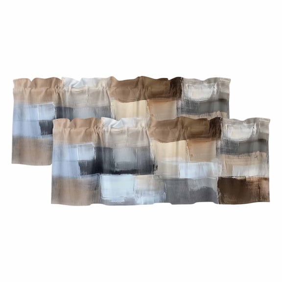 Abstract Gray Brown Valances for Windows, Oil Painting Color Blocks Light Filtering Kitchen Curtains, Rod Pocket Window Valance Curtains for Living Room Bedroom, 54" W x 18" L, 2 Panels
