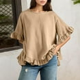 thumbnail image 2 of Blouse à Col à Volants pour Femmes - Chemise Boutonnée à Manches Courtes d'Été, Coupe Ample Décontractée Col Rond avec Détails Féminins (A / S), 2 of 7