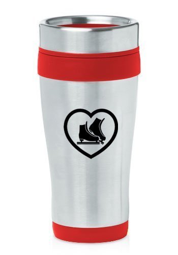 Red 16oz Insulated Stainless Steel Travel Mug Heart Ice Skates,MIP by