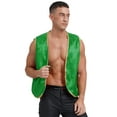 thumbnail image 6 of Zaldita Mens Halloween Tops Shiny Stain Vest Gold Trim Sleeveless Open Front Waistcoat Green XL, 6 of 7