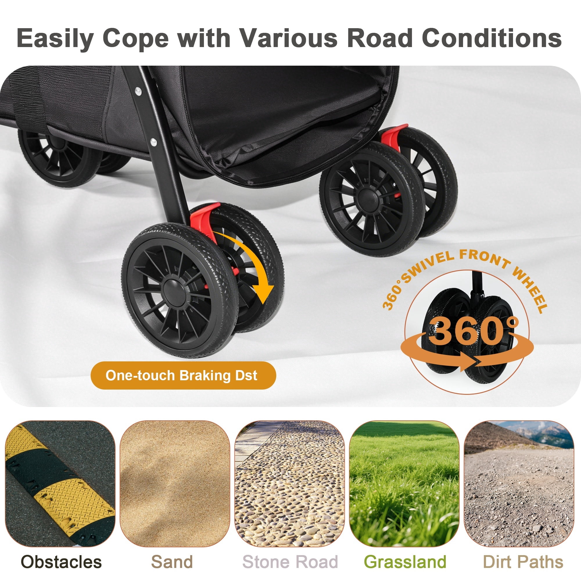 4-Wheel Folding Pet Stroller for Small Dogs and Cats, Pet Rolling Carrier with Storage Bag, Breathable Mesh & 2 Safety Leashes