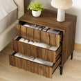 thumbnail image 4 of 26” Tall Fluted 3 Drawer Walnut Nightstand, Mid-Century Modern Wood Bedside Table for Bedroom or Living Room, 4 of 8