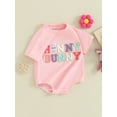 thumbnail image 3 of FEORJGP Infant Baby Girls Easter Clothes 3M 6M 12M 18M Newborn Short Sleeve Romper Crew Neck T-shirt Jumpsuit Embroidery Letters Bodysuit Loose Casual Daily Summer Clothes, 3 of 9