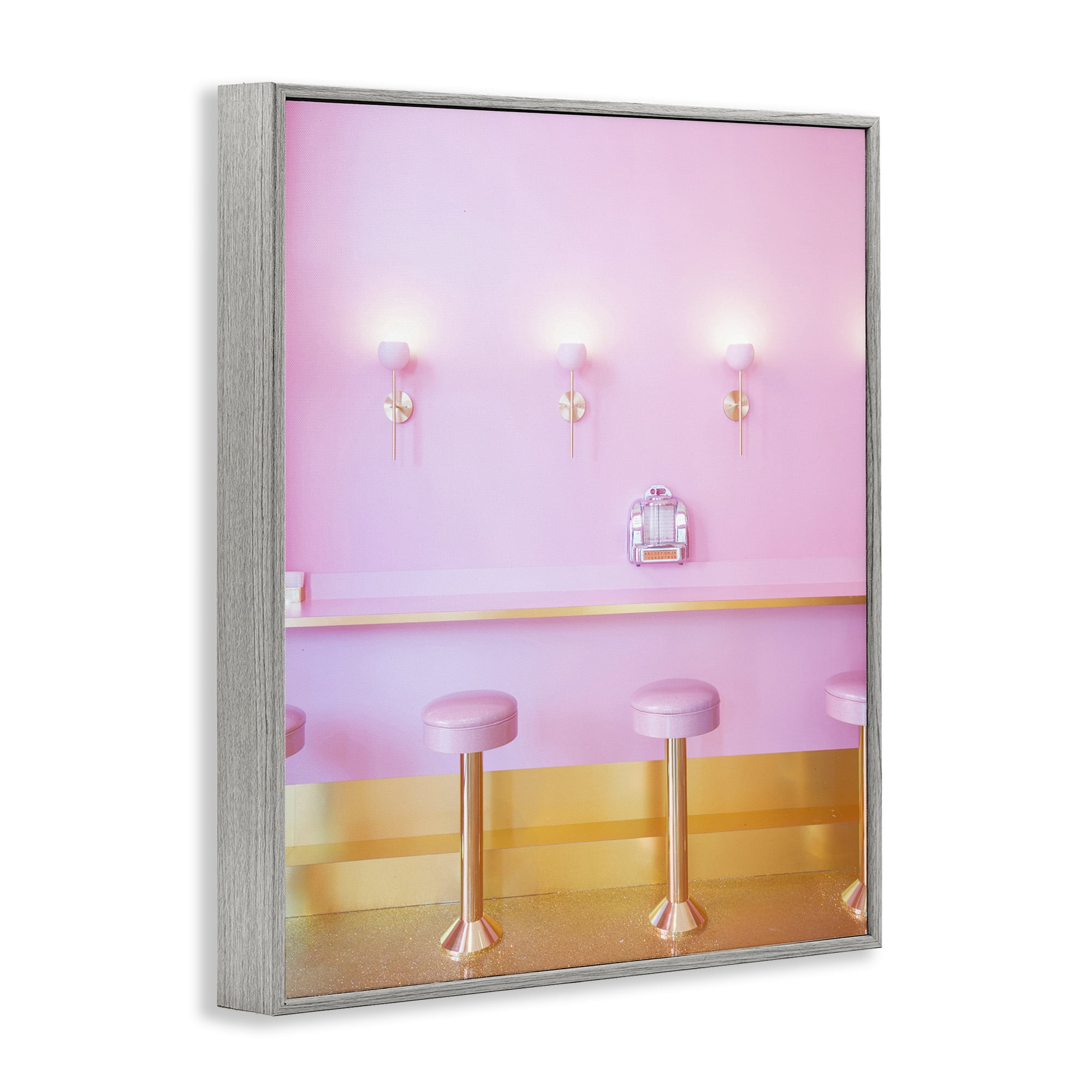 Stupell Industries Pink Retro Dessert Parlor Gray Framed Giclee Art, design by LISH Creative