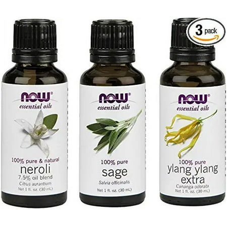 3-Pack Variety of NOW Essential Oils: Good Night Sleep- Neroli, Sage, Ylang Ylang