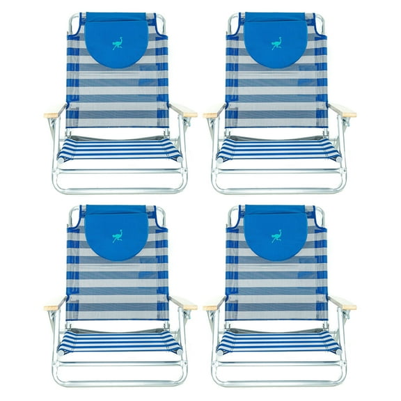 Ostrich SBSC-1016S South Adult Beach Lake Sand Lounging Chair, Striped (4 Pack)