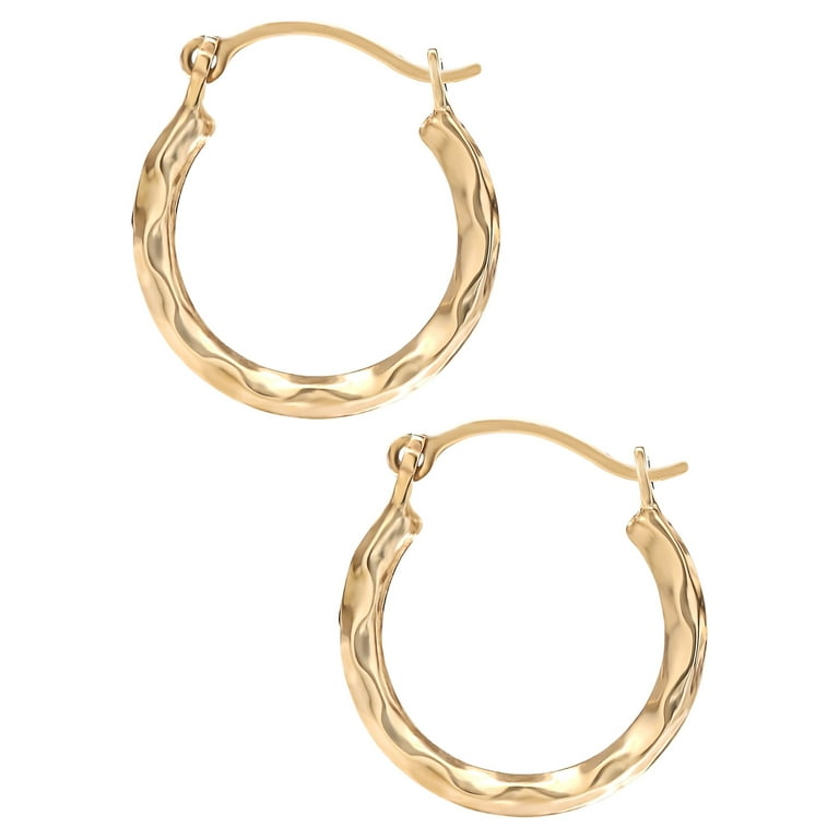 Brilliance Fine- Girl's /Tween 14K Yellow Gold Textured Hoop