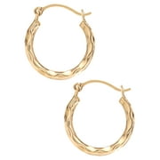 Brilliance Fine- Girl’s /Tween 14K Yellow Gold Textured Hoop Earrings