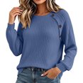 thumbnail image 2 of Xdegoge Womens Crewneck Ribbed Sweater Long Sleeve Pullover Tops with Button Shoulder Details Casual Fall Winter Knit Elegant Basic Fitted Knitwear, 2 of 7