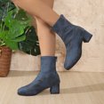 thumbnail image 5 of Aueoeo Women's Zipper Booties Chunky Stacked Heel Ankle Boots Low Heel Fashion Round Toe Boots Winter Spring Shoes Blue, 5 of 5